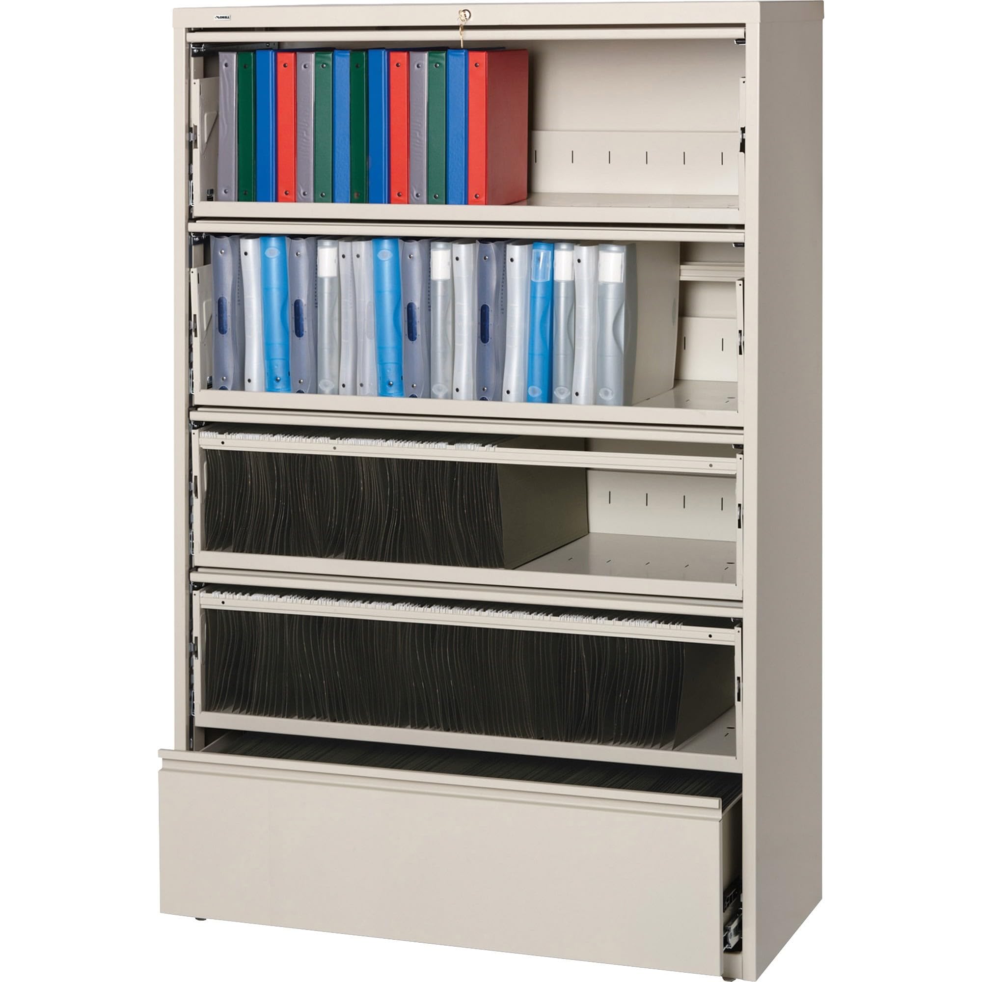 Lorell Llr43516 Receding Lateral File With Roll Out Sleeves, Putty