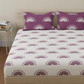 Huesland By Ahmedabad Cotton 144 Tc Double Bed Bedsheet Cotton With 2 Pillow Covers | Sunrise | White & Grape Purple