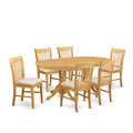 East West Furniture VANO7-OAK-C 7 Piece Kitchen Table & Chairs Set Consist of an Oval Dining Room Table with Butterfly Leaf and 6 Linen Fabric Upholstered Chairs, 40x76 Inch, Oak