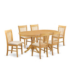 East West Furniture VANO7-OAK-C 7 Piece Kitchen Table & Chairs Set Consist of an Oval Dining Room Table with Butterfly Leaf and 6 Linen Fabric Upholstered Chairs, 40x76 Inch, Oak