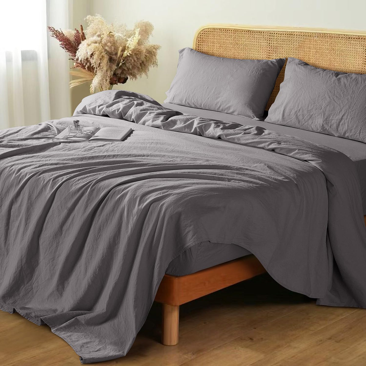 Shilucheng 100% French Linen Sheets - Full Size Bed Sheets, Breathable & Cooling Pure Linen Sheets,Soft Durable And Tear Resista