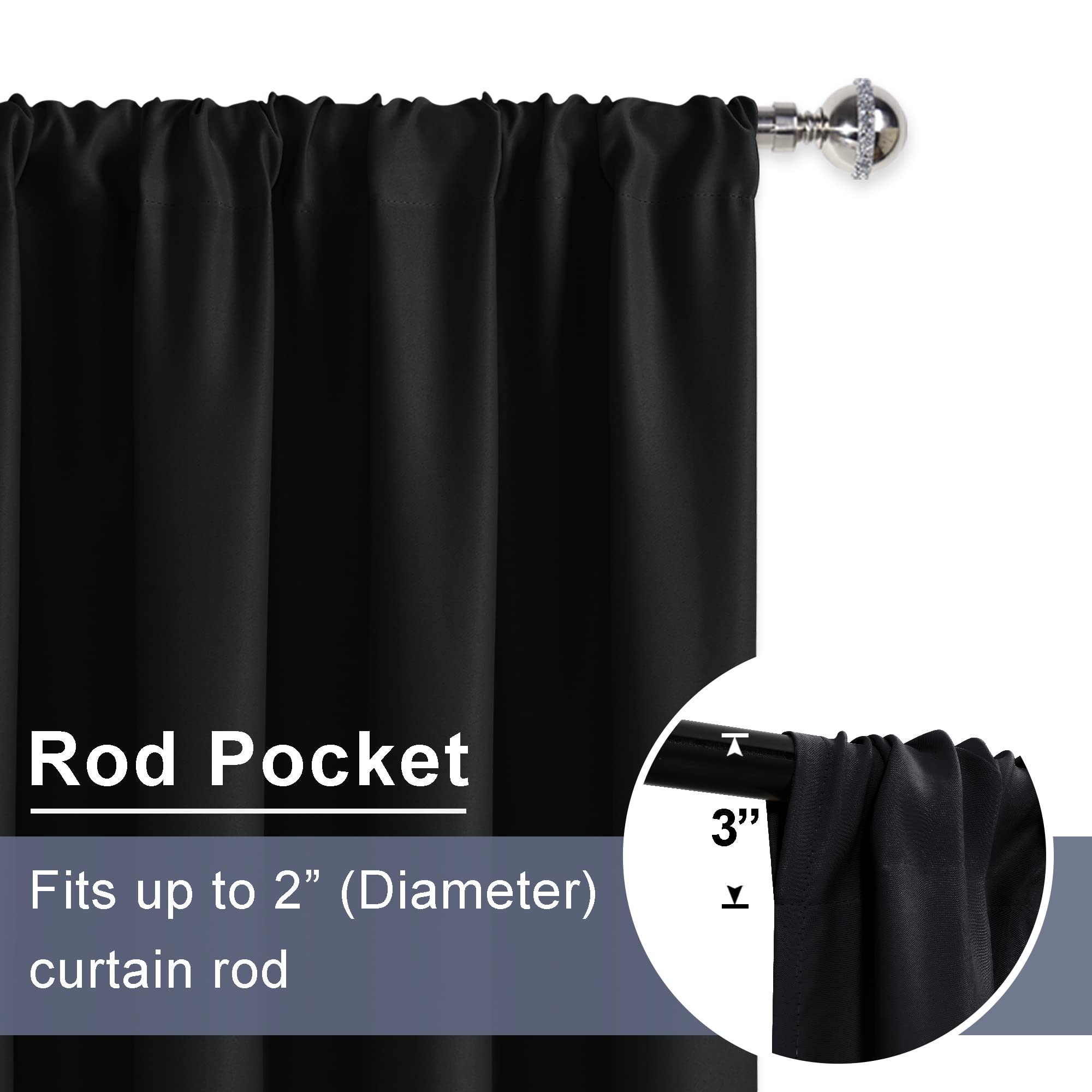 Jiuzhen Short Blackout Curtains For Small Window - Cafe Room Darkening Privacy Thermal Insulated Half Window Curtains Tiers For Bathroom,Kitchen, W 42 X L 36, Set Of 2 Panels With Tiebacks, Black