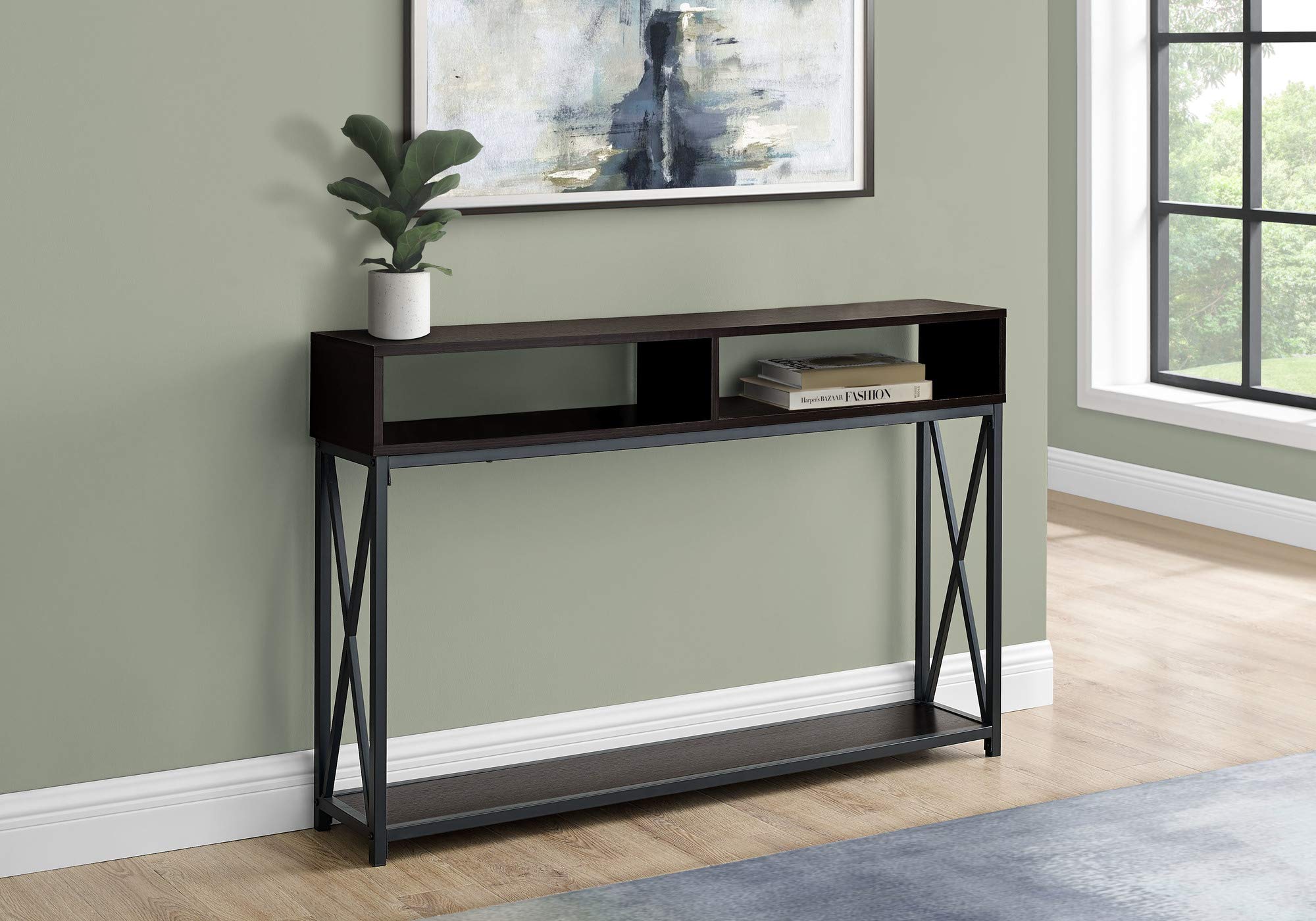 HomeRoots 47&quot; Brown and Black Frame Console Table with Storage