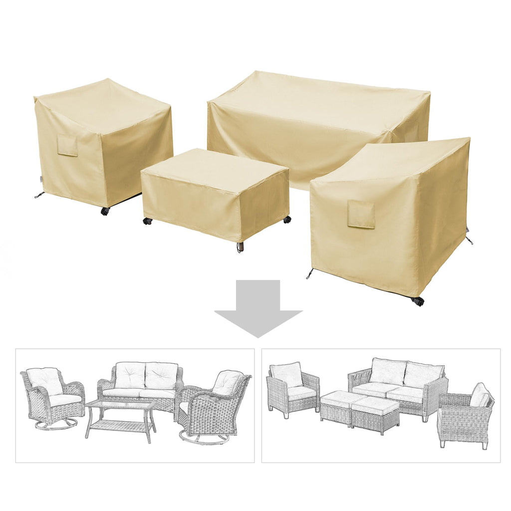Baner Garden Patio Furniture Covers,Outdoor Furniture Cover Waterproof,Patio Furniture Set Covers For 4 Piece Outdoor Conversation Set,Patio Covers Set X-Large (Beige)