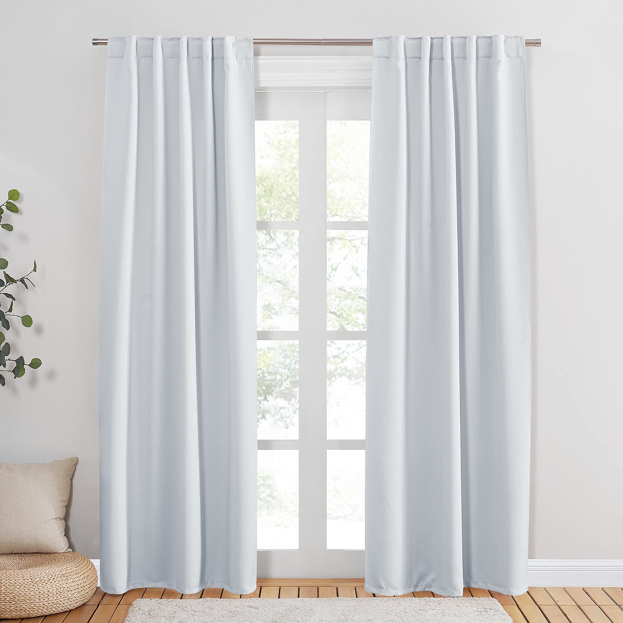 PONY DANCE White Curtain Panels - 42 Wide by 84 Long, Greyish White Room Darkening Light Block Window Curtains for Kitchen/Bedro