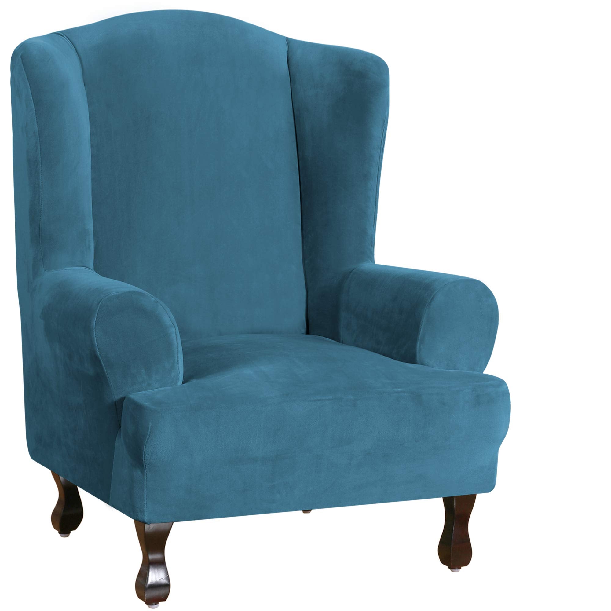 Turquoize Wing Chair Slipcover Velvet Slipcovers For Wingback Chairs Ultra Soft Velvet Sofa Covers 1-Piece Furniture Cover/Wingb