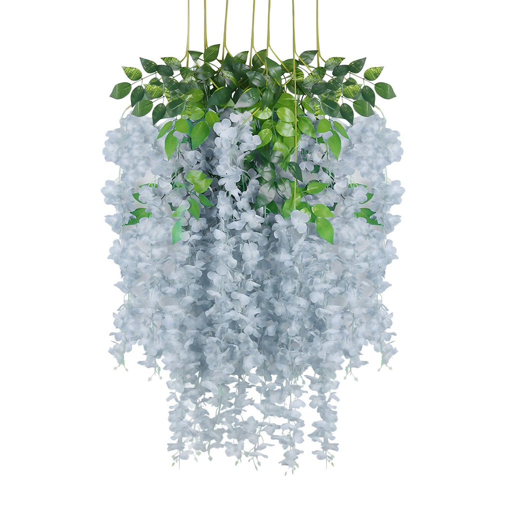 Luerbi 12 Pack Grey Wisteria Hanging Flowers Garland, 3.77 Feet Grey Artificial Wisteria Flower Vines, Fake Grey Wisteria, Grey 