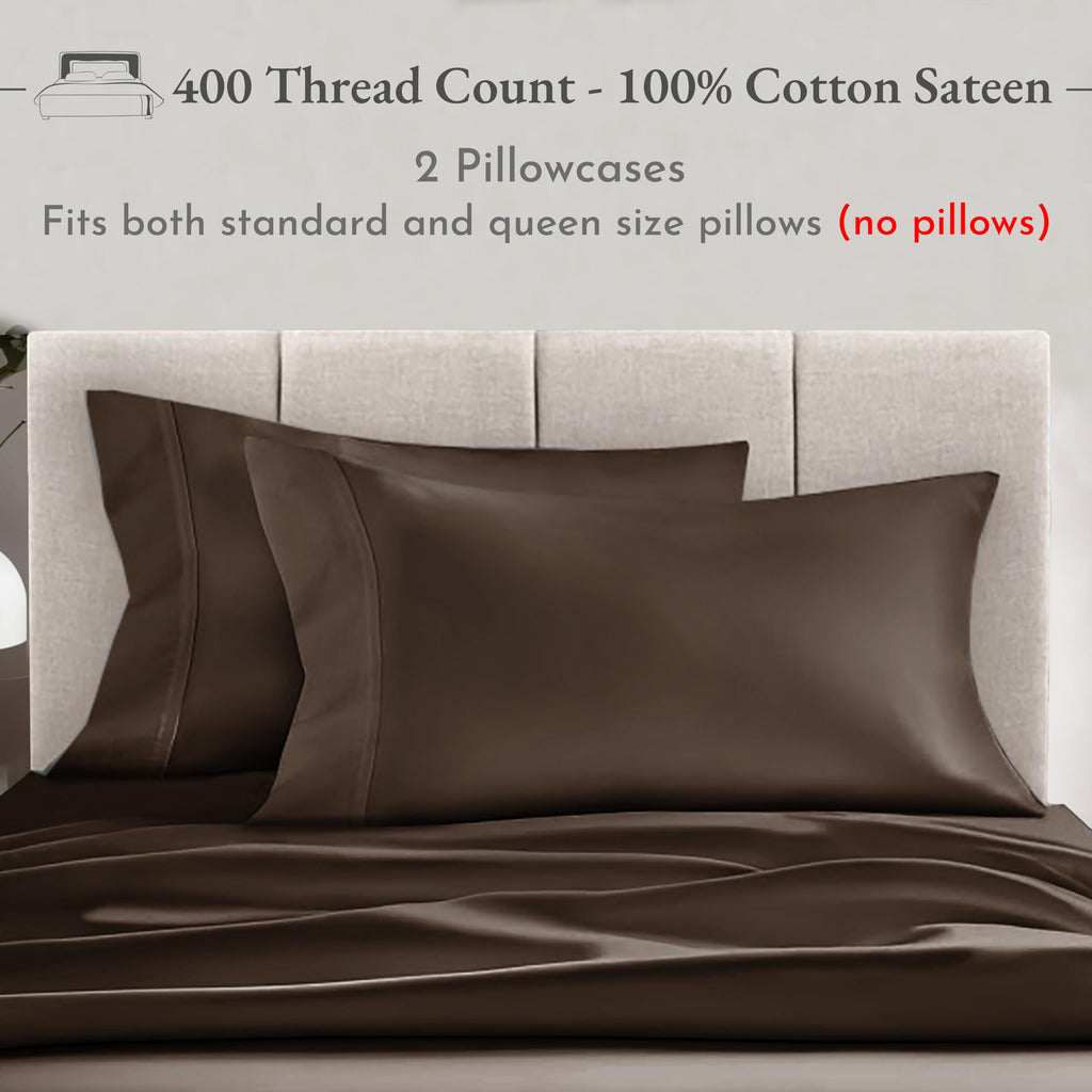 California Design Den Standard/Queen Size Pillowcase Set - 400 Thread Count, 100% Sateen Cotton Pillowcases, Set Of 2 Pillow Covers, Breathable, Cooling, Soft For Quality Sleep - Brown