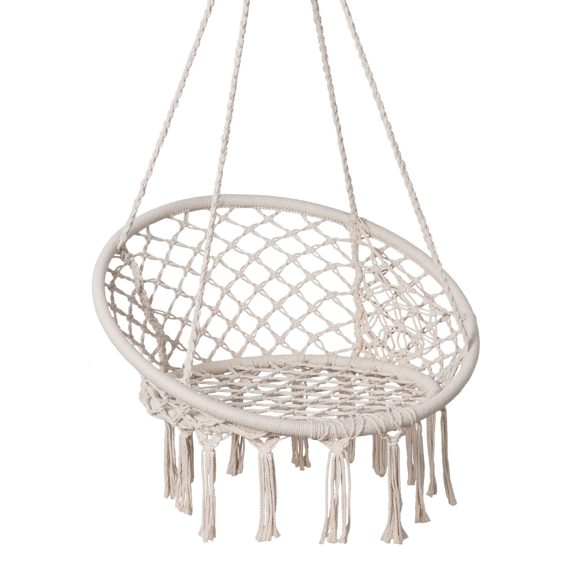Suncreat Hammock Chair Macrame Swing With Side Pocket, Hanging Cotton Rope Hammock Swing Chair For Indoor And Outdoor Use, 330 L
