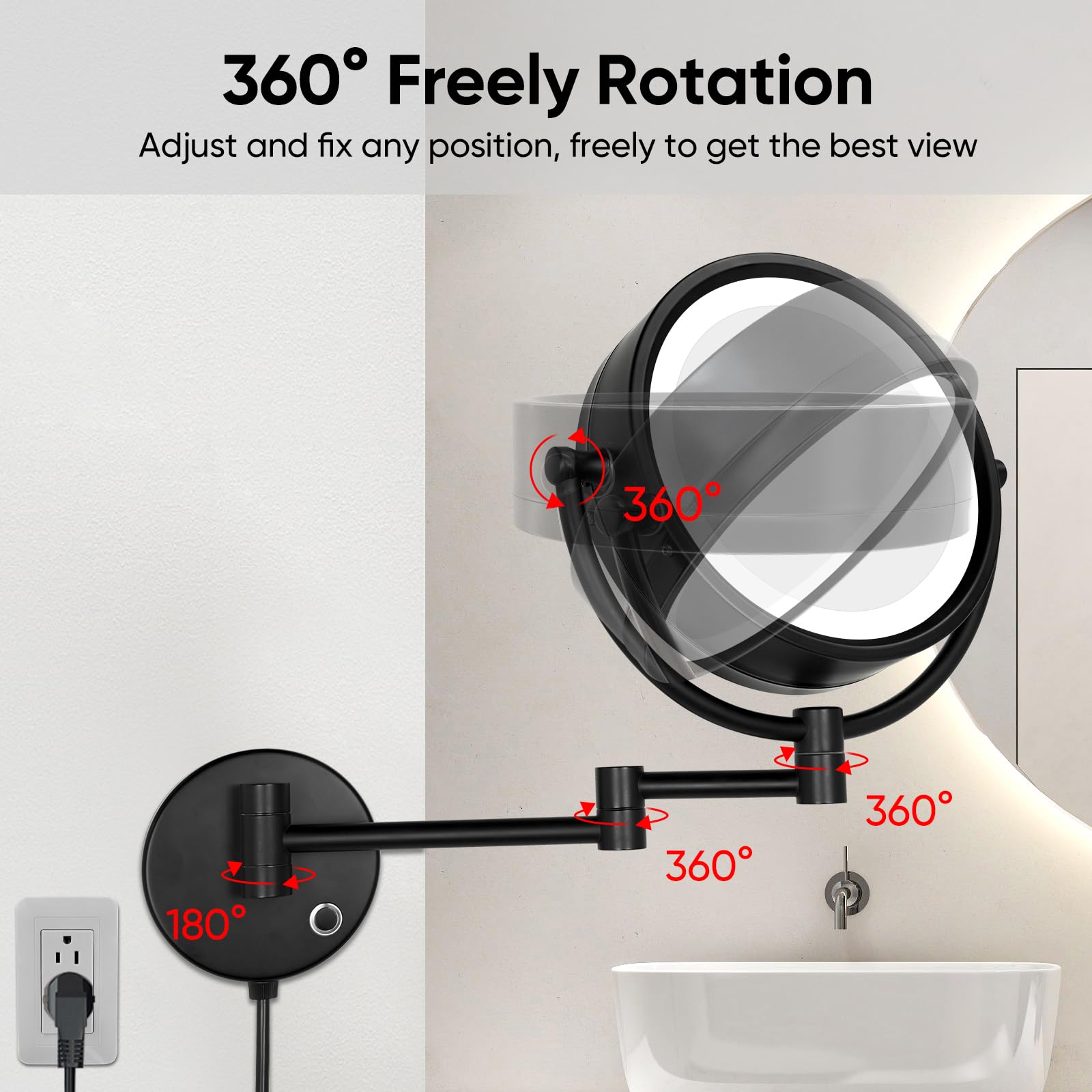 Gurun 8.5 Inch Magnifying Makeup Mirror With 3 Dimmable Led Lights Double Sided Touch Control Vanity Mirror For Bathroom With 10