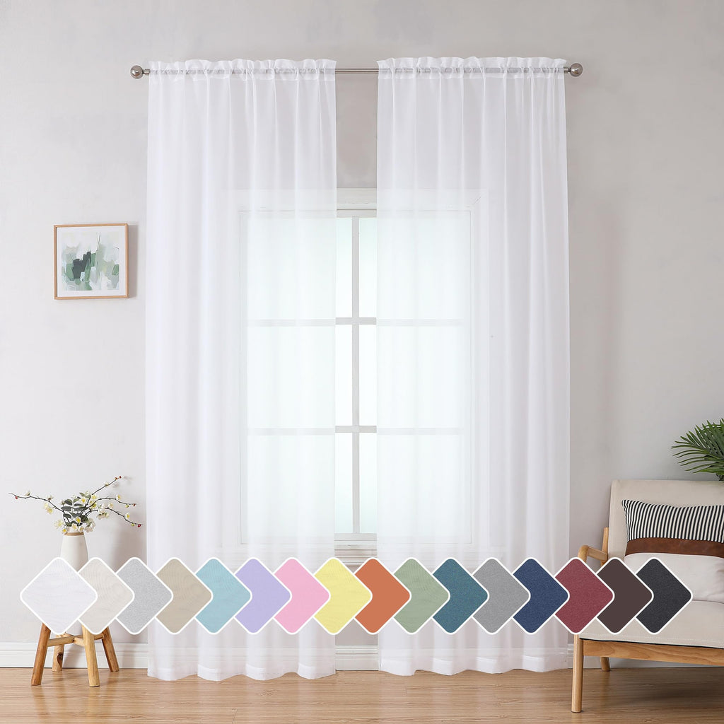 Simplebrand White Sheer Curtains 84 Inches Length 2 Panels Set, Sheer White Curtains Light Filtering Rod Pocket Window Sheer Cur