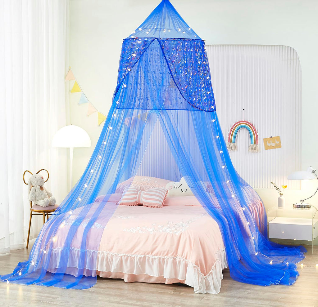 Nattey Black Bed Canopy With Lights Bed Tent For Boys Girls,Canopy For Bed Room Decor, Canopy For Twin To King Size Bed