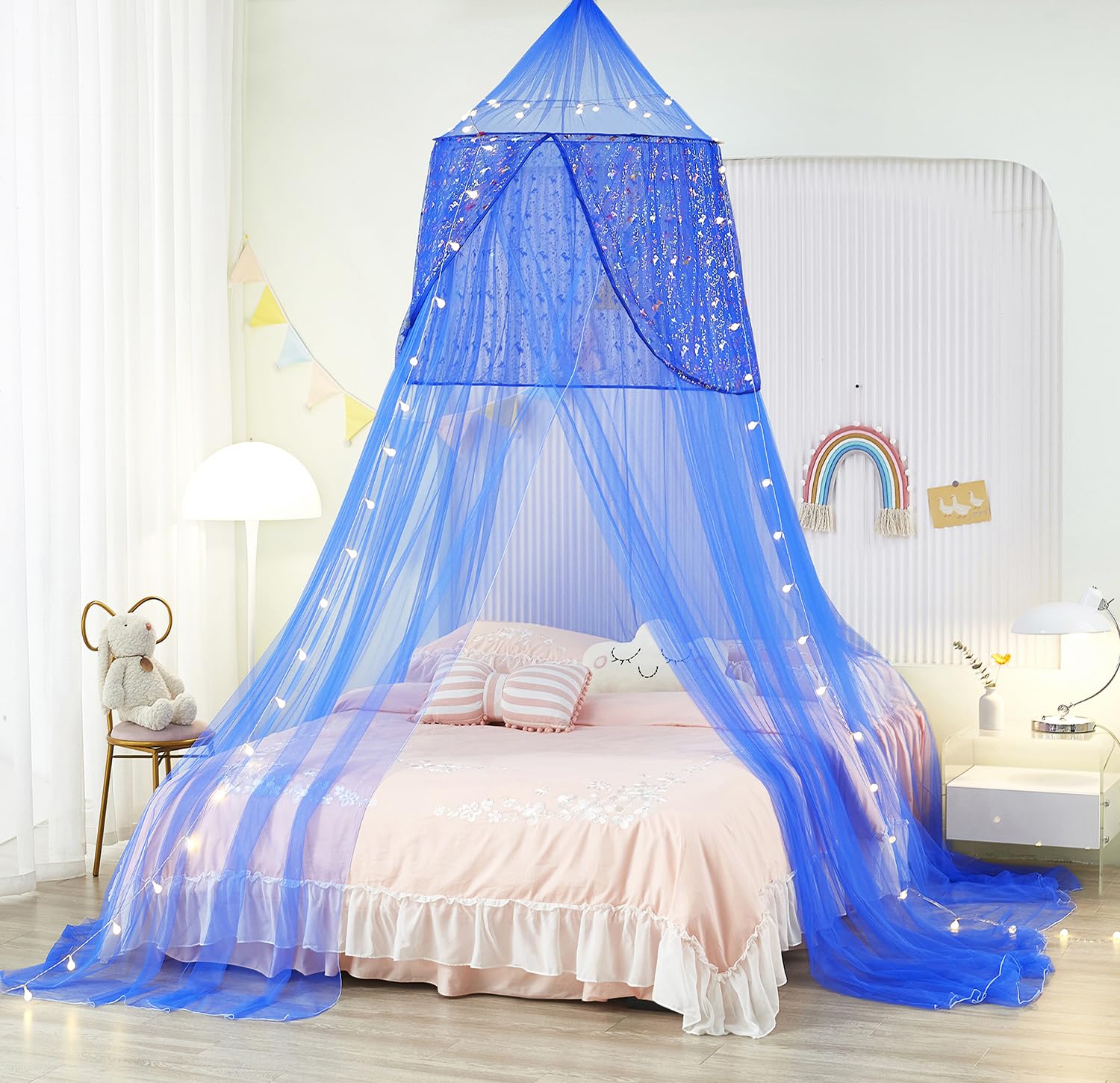 Nattey Black Bed Canopy With Lights Bed Tent For Boys Girls,Canopy For Bed Room Decor, Canopy For Twin To King Size Bed