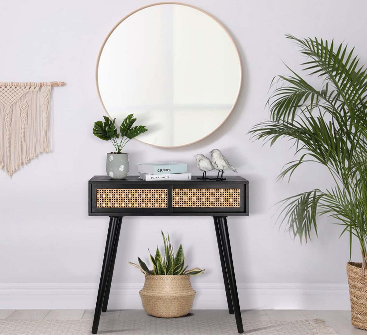 Console Table Small Entryway Table, Vanity Desk, 31' Console Tables For Entryway, Rattan Dresser Side Table Black Entry Table Narrow Console Table Modern Hallway Table Boho Sofa Table For Living Room