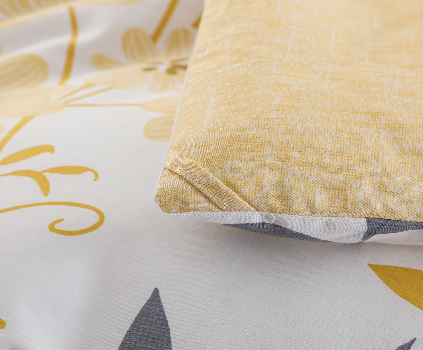 Sleepbella Comforter Twin Size, 600 Thread Count Cotton Grey Branch With Yellow Flower & Grey Leaves Pattern Orange Reversible C