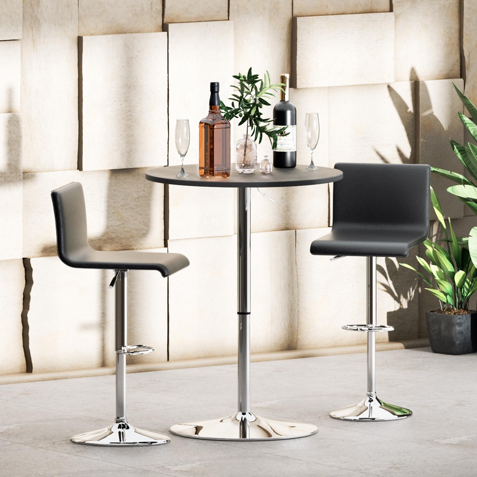 Monibloom Bistro Pub Table Round Bar 27.5'- 36' Height-Adjustable Cocktail Table With 23.5 Inch Table Top For Dining Room Home Kitchen Patio Bistro (Black)