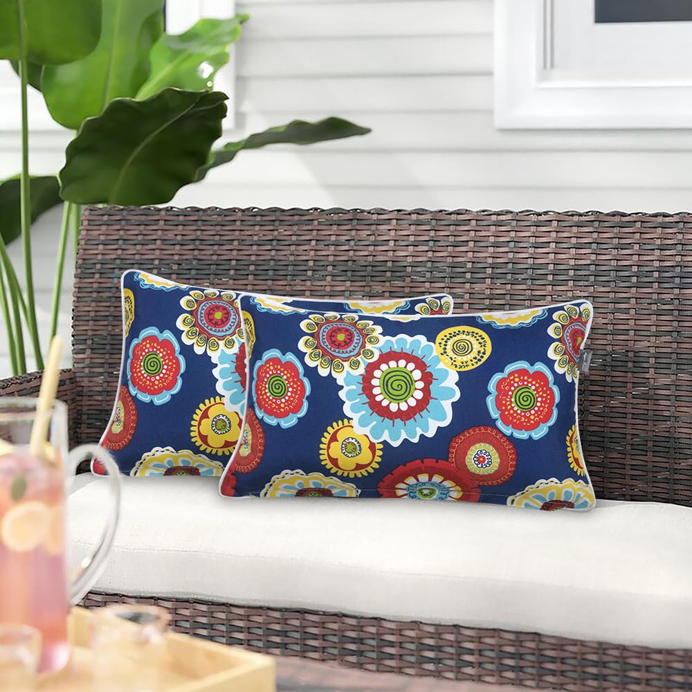 Magpie Fabrics Pack Of 2 Outdoor Lumbar Pillow Case Covers 12'X20', Waterproof Rectangular Throw Pillowcase Shell Decorative S