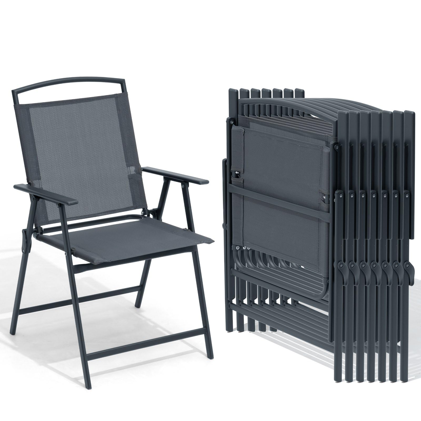 Crestlive Products Patio Folding Chairs Set Of 8, Outdoor Folding Chairs With Durable Rust-Resistant Frame And Breathable Textil