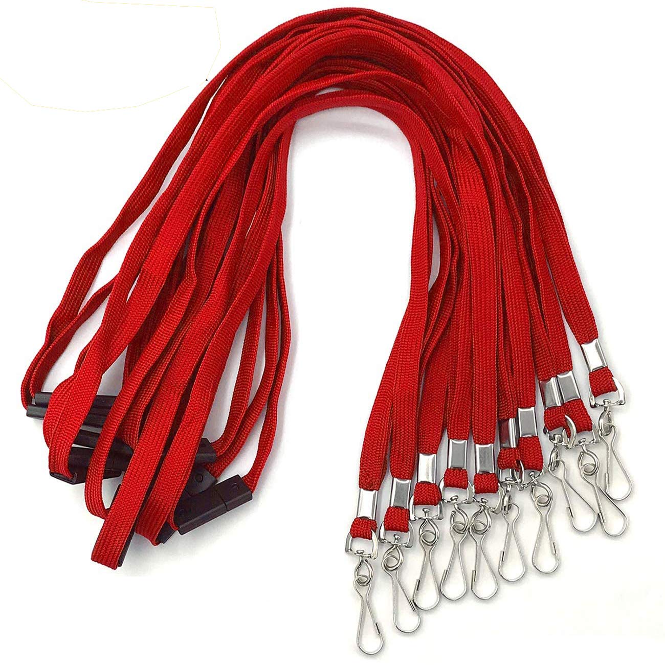 Safety Lanyards Premium Breakaway Lanyard Comfortable Neck Straps Lanyards Swivel J Hook For Id Badges (Red, 50 Pack)