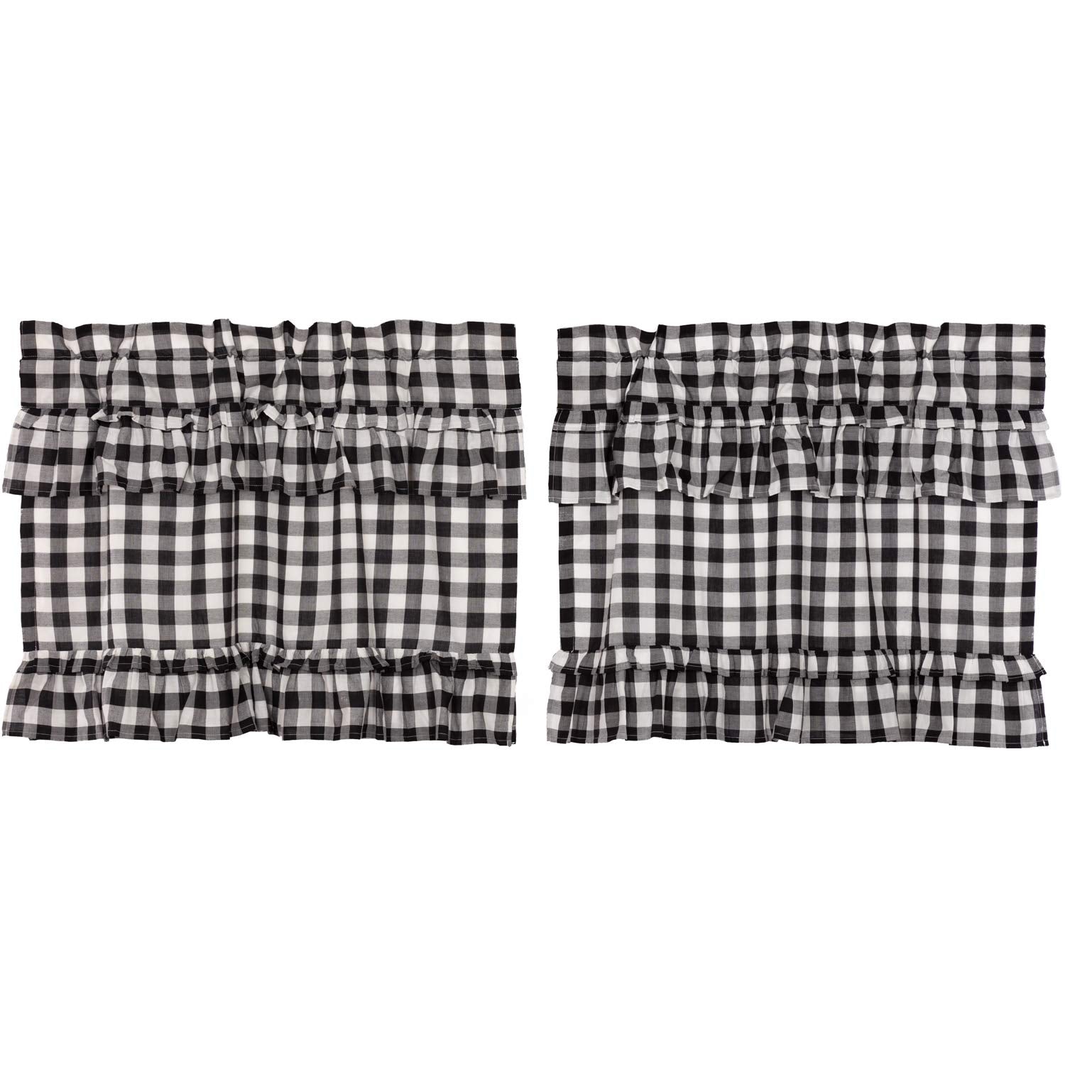 Vhc Brands Annie Buffalo Check Curtain, Tier Pair 24X36, Black, 2 Pieces