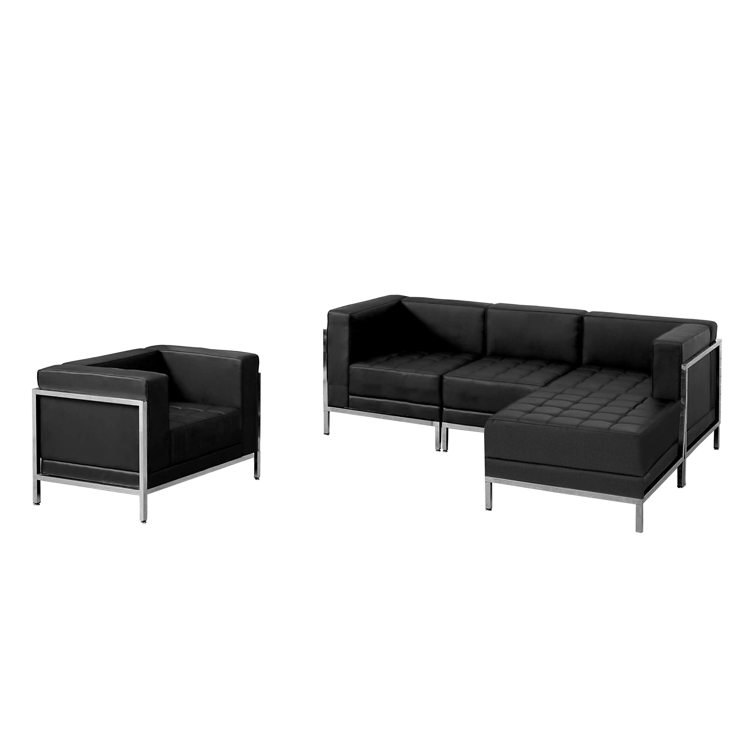 Flash Furniture HERCULES Imagination Series Black LeatherSoft Sectional & Chair, 5 Pieces