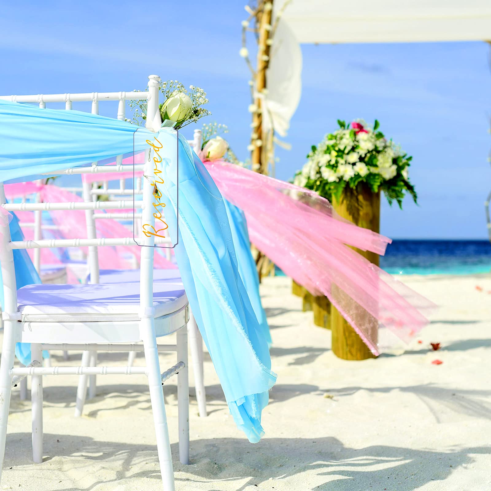 6 Pieces Reserved Signs For Wedding Chairs Acrylic Tag Reserved Signs Hanging Reserved Signs With Ribbon For Wedding Important E