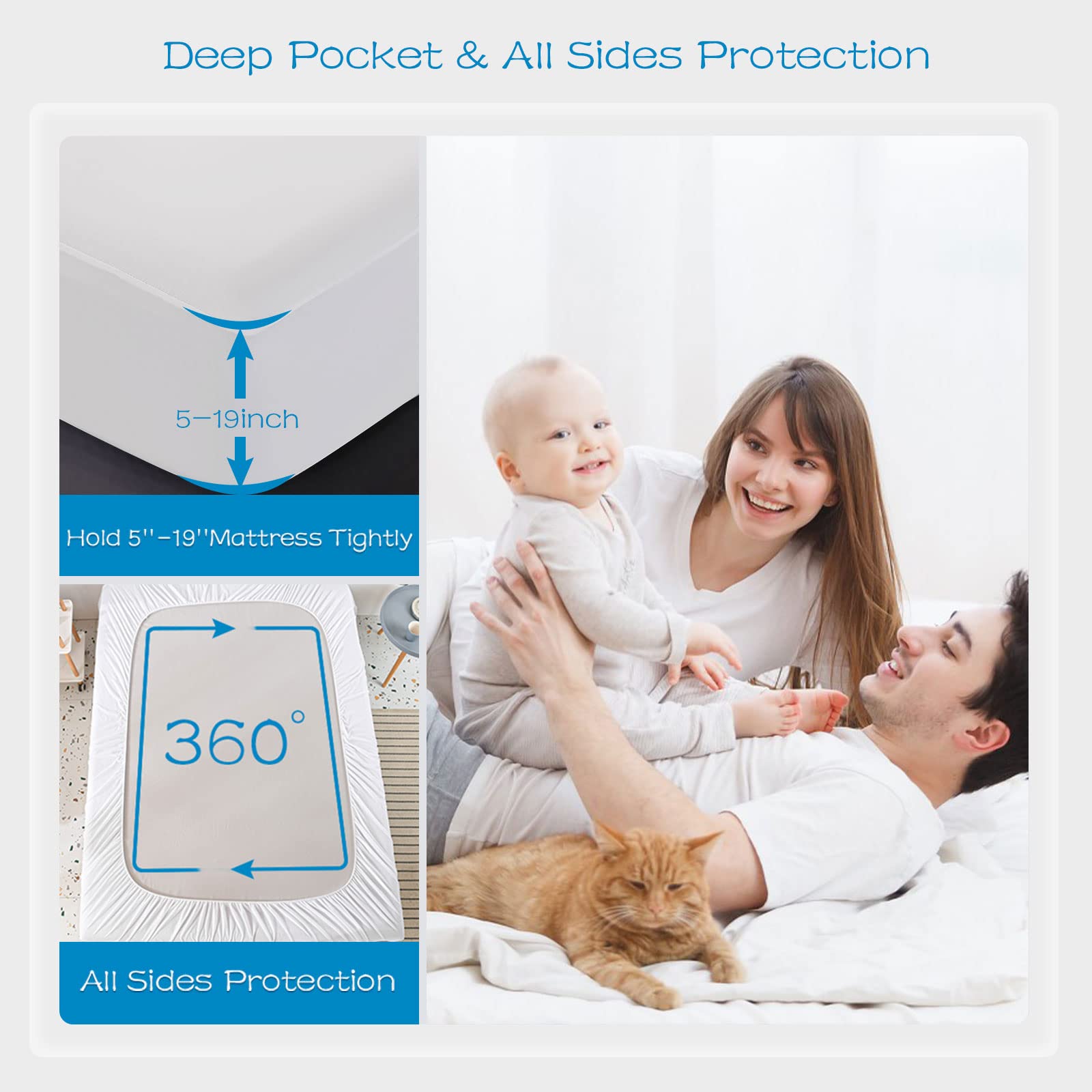 Grt 2 Pack 100% Waterproof Mattress Protector Full Size, Breathable & Noiseless Waterproof Mattress Cover Fitted Deep Pocket Fro