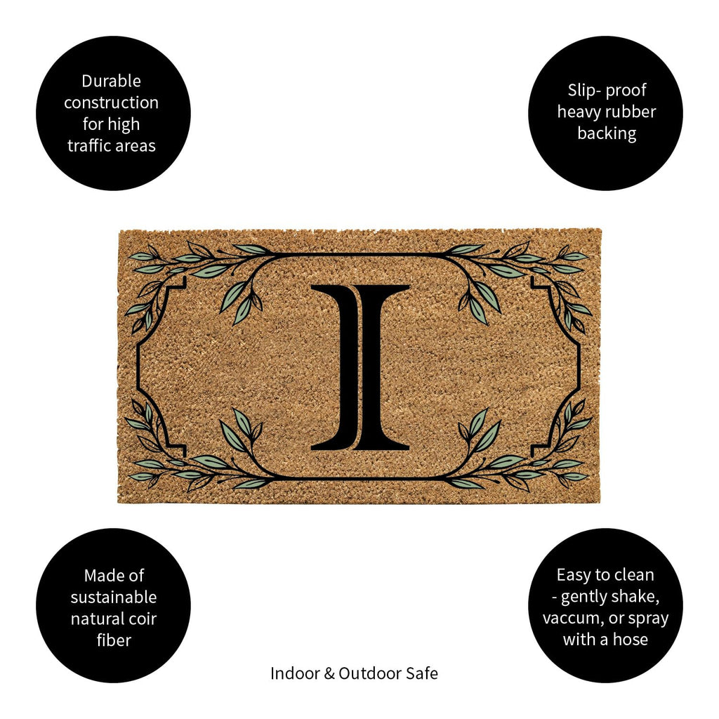 Evergreen Monogram Coir Doormat | Letter I | Front Door Mat For Outdoor Indoor Entrance | 28X16 Inches | Non-Slip Backing Doorwa