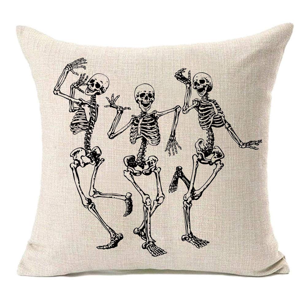Mfgneh Halloween Skull Pillow Covers, Home Decor Cotton Linen Sofa Throw Pillow Case Cushion Cover 18' X 18'