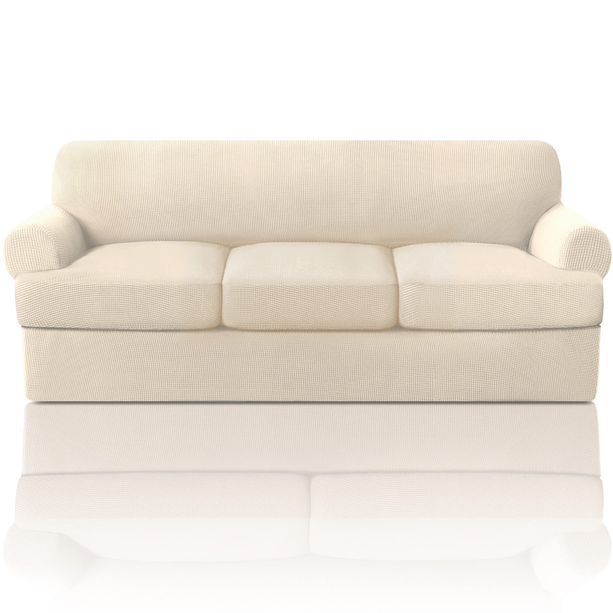 Princedeco T Cushion Sofa Slipcover 4 Pieces Sofa Covers For T Cushion Sofa Soft Couch Cover Sofa Slip Covers Furniture Covers With 3 Individual T Cushion Shape Seat Covers Machine Washable, Natural