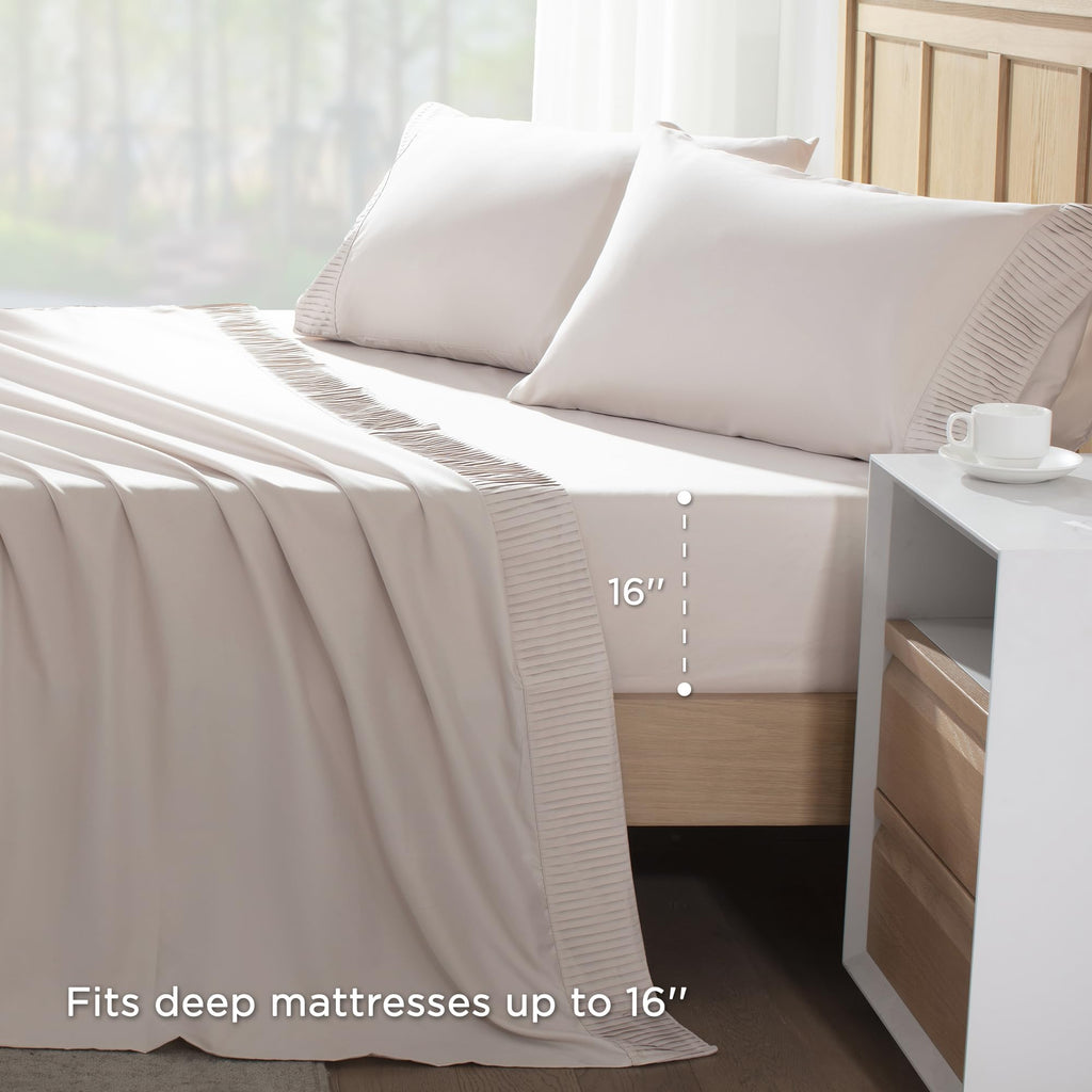 Andency Queen Sheet Set 4 Pieces, Oatmeal Super Soft Sheets For Queen Size Bed, Microfiber Queen Sheet Set, Deep Pocket Up To 16', Hotel Luxury Breathable & Cooling Bedding Sheets & Pillowcases