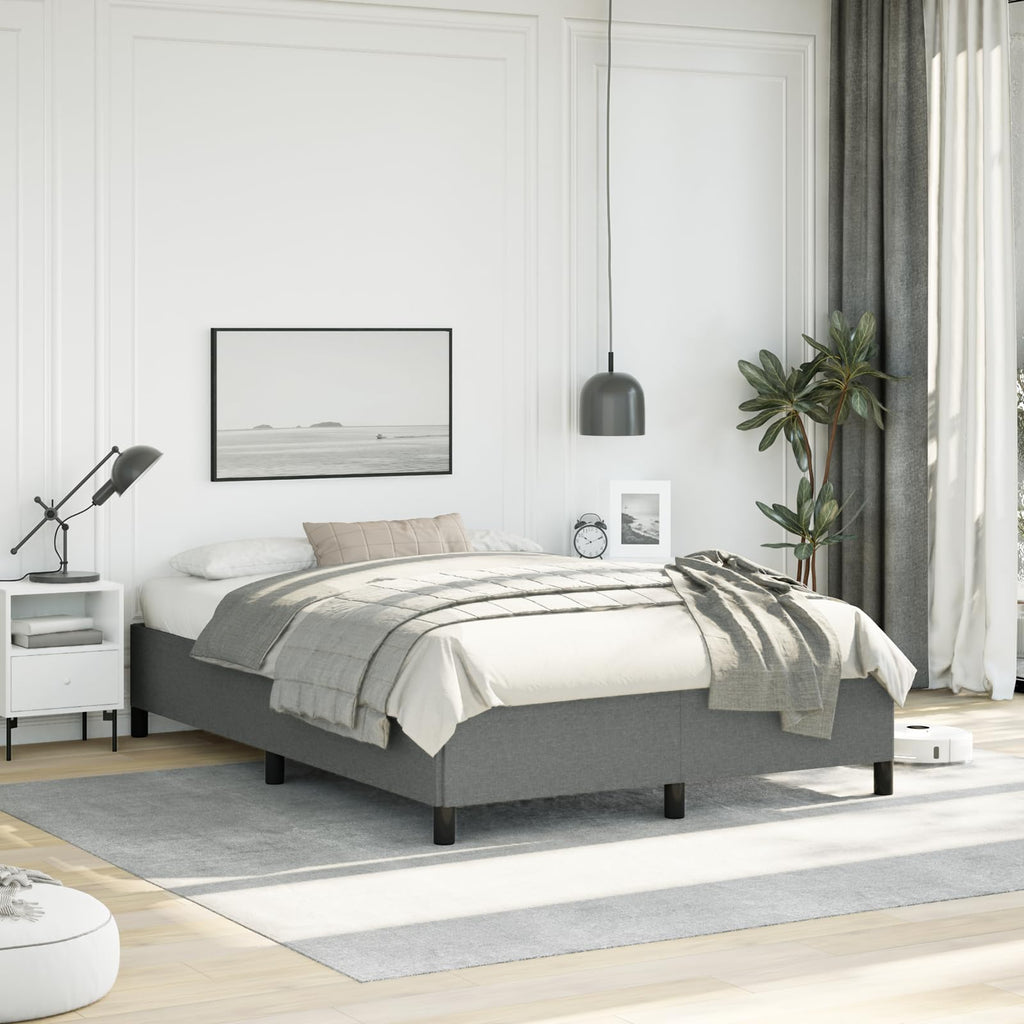 vidaXL Full Size Bed Frame with Plywood Slats, Platform Bed Frame, Fabric Upholstered Mattress Foundation, No Box Spring Needed & Easy Assembly, Dark Gray, Without Mattress