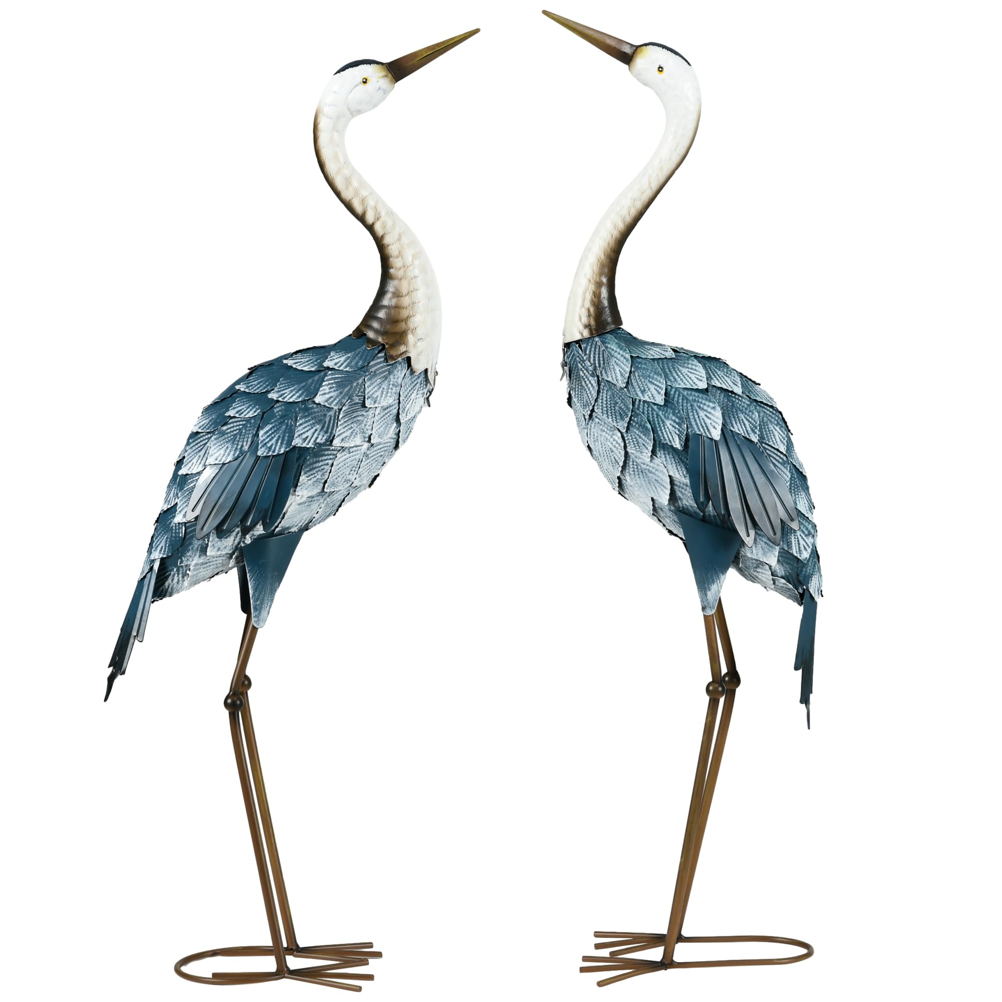 Outsunny Crane Garden Statues, 28.5' & 29' Standing Bird Sculptures, Metal Yard Art Decor For Lawn, Patio, Backyard, Landscape