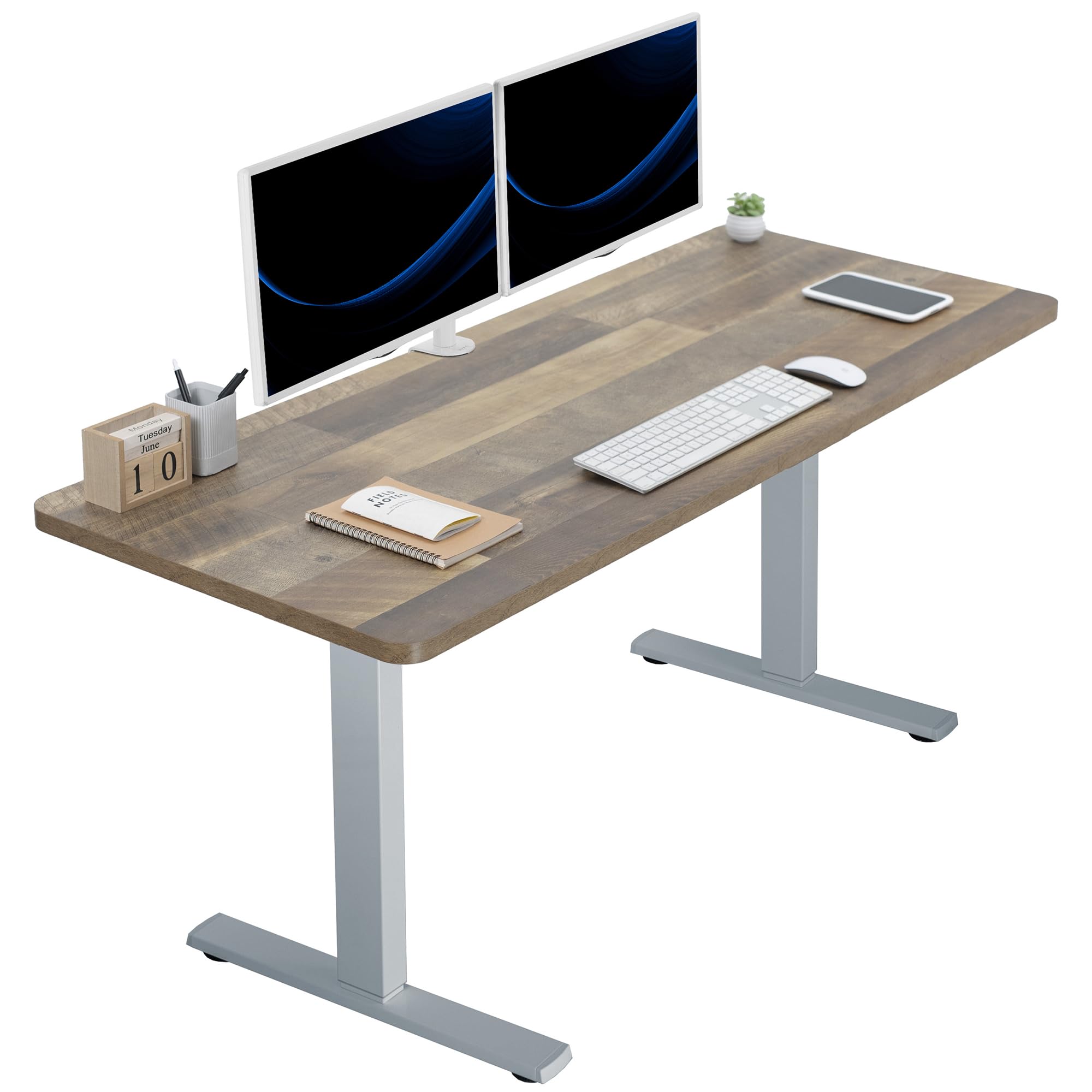 VIVO Electric 60 x 24 in Standing Desk, Memory Height Adjustment, 1B Series, Holds 220 lbs, One-Piece Reclaimed Wood Top, Gray F