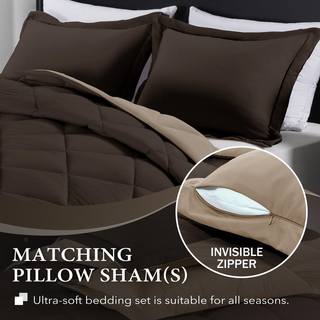 Downluxe Twin Comforter Set - Brown And Tan Twin Comforter, Soft Bedding Comforter Sets For All Seasons, Twin Bed Comforter Set - 2 Pieces - 1 Comforter (66'X92') And 1 Pillow Sham(20'X26')