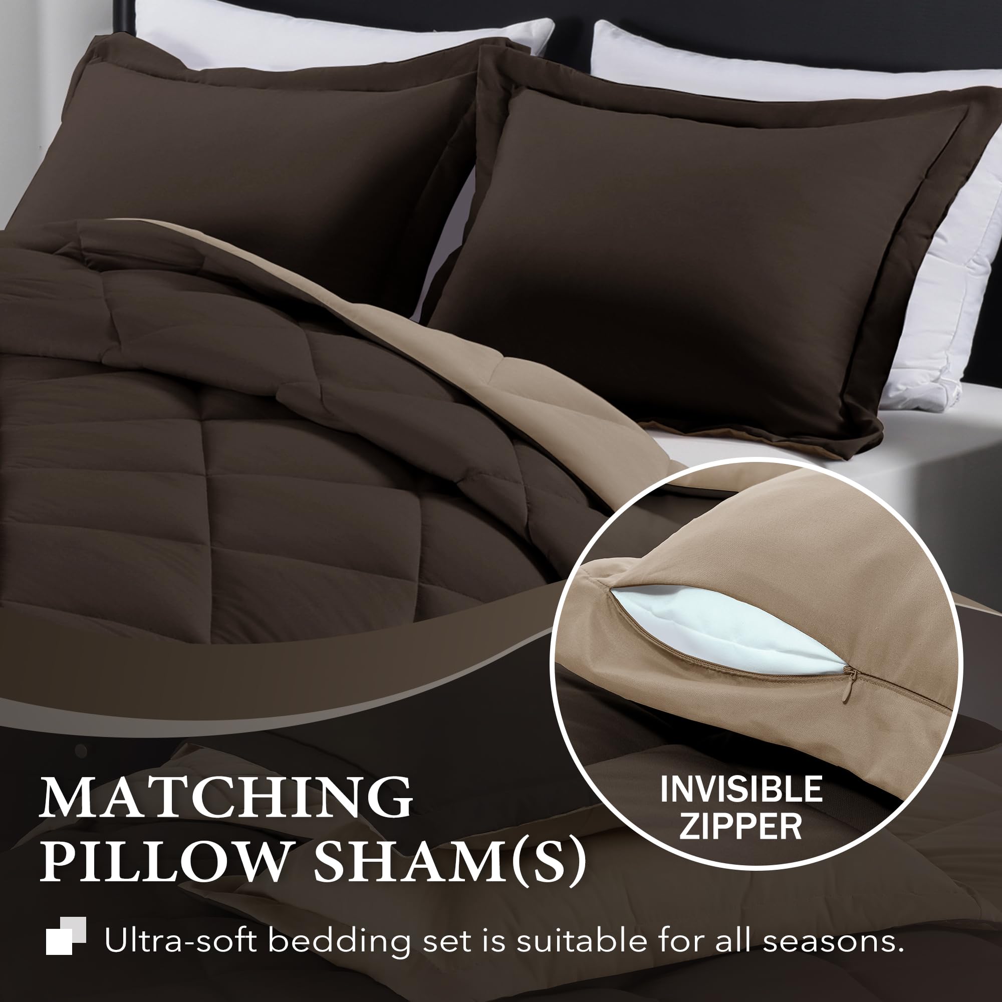 Downluxe Twin Comforter Set - Brown And Tan Twin Comforter, Soft Bedding Comforter Sets For All Seasons, Twin Bed Comforter Set - 2 Pieces - 1 Comforter (66'X92') And 1 Pillow Sham(20'X26')