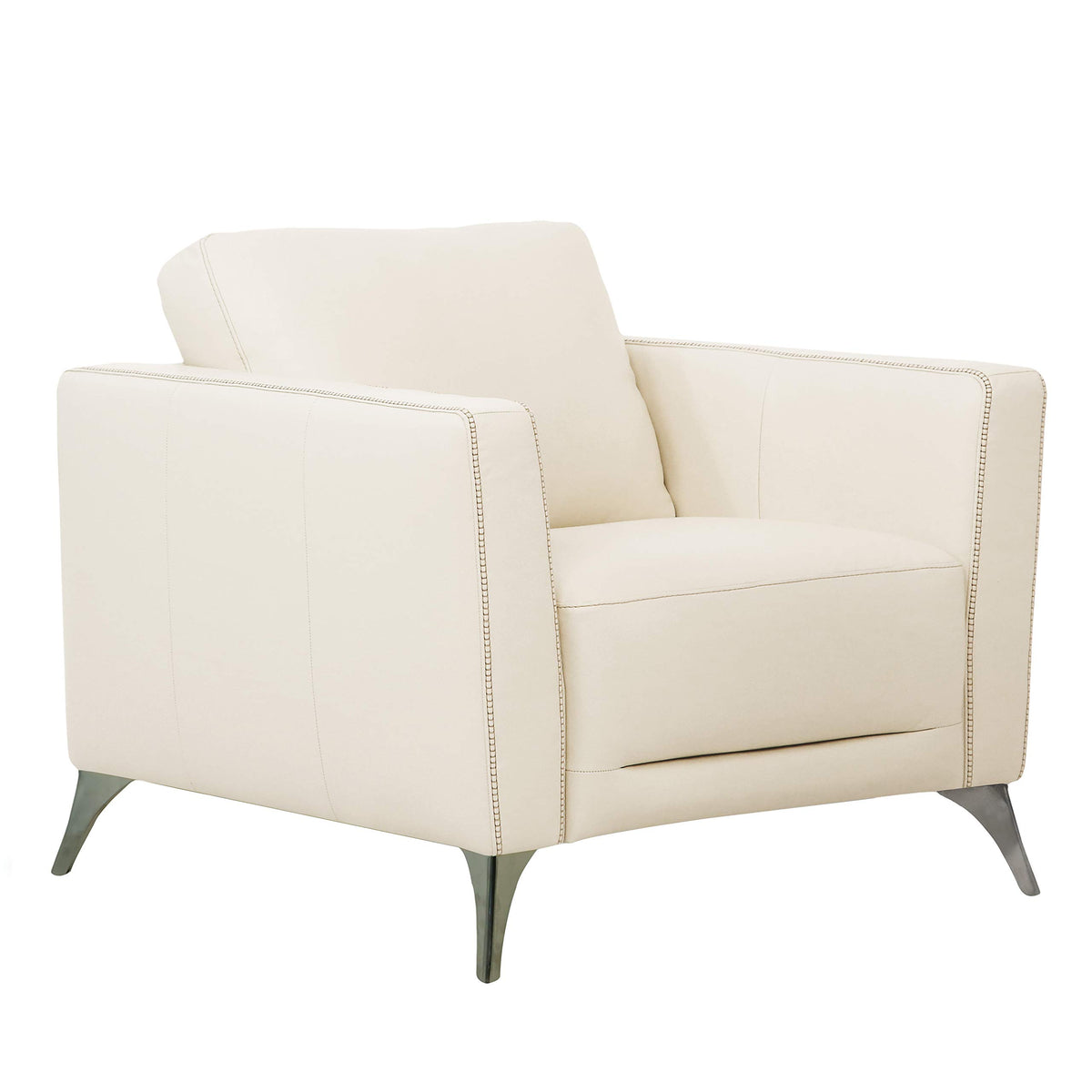 Benjara Leatherette Chair With Track Armrests And Angled Metal Legs, White