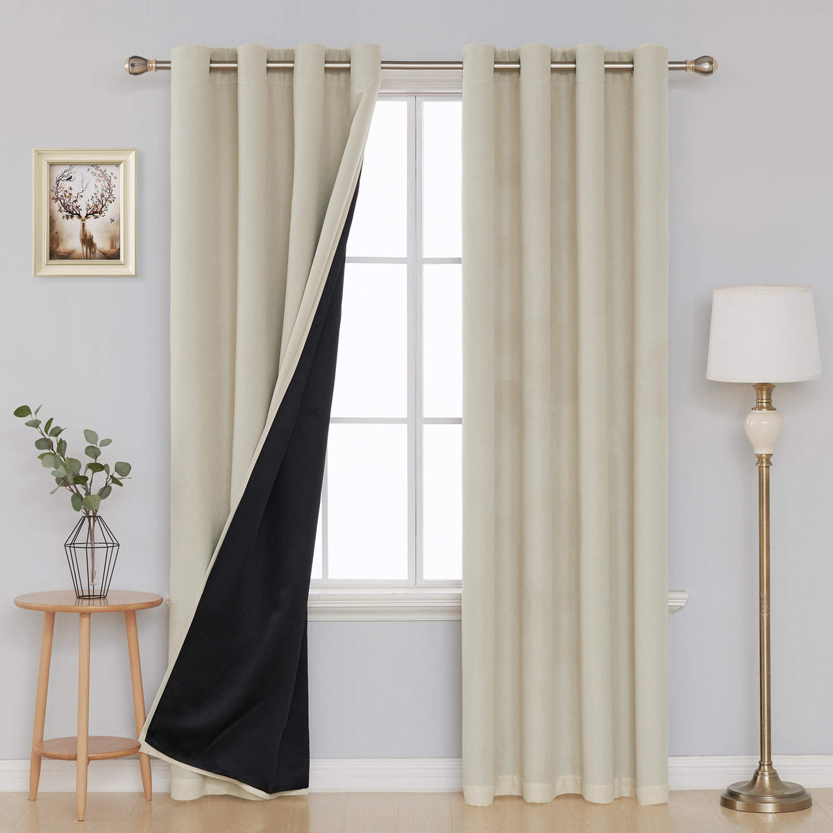 Deconovo Darkening Curtains, Double Layer Faux Linen Thermal Blackout Curtains For Living Room - 52X90 Inch, Beige, Set Of 2