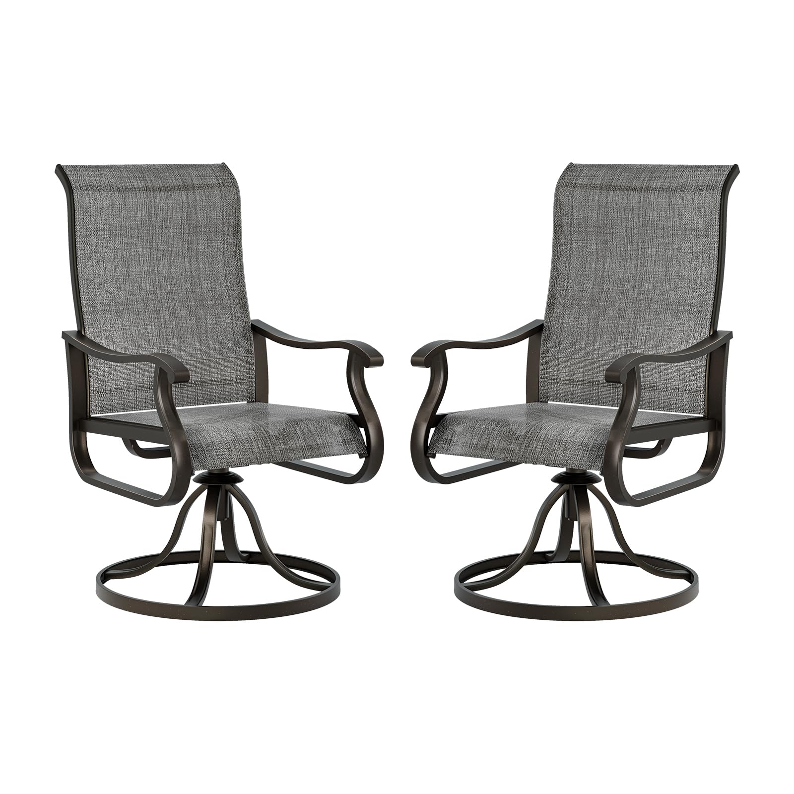 Udpatio Patio Swivel Dining Chairs Set Of 2, Outdoor Dining Chairs High Back With All Weather Breathable Textilene, Metal Rocking Frame For Lawn Garden Backyard, Dark Gray