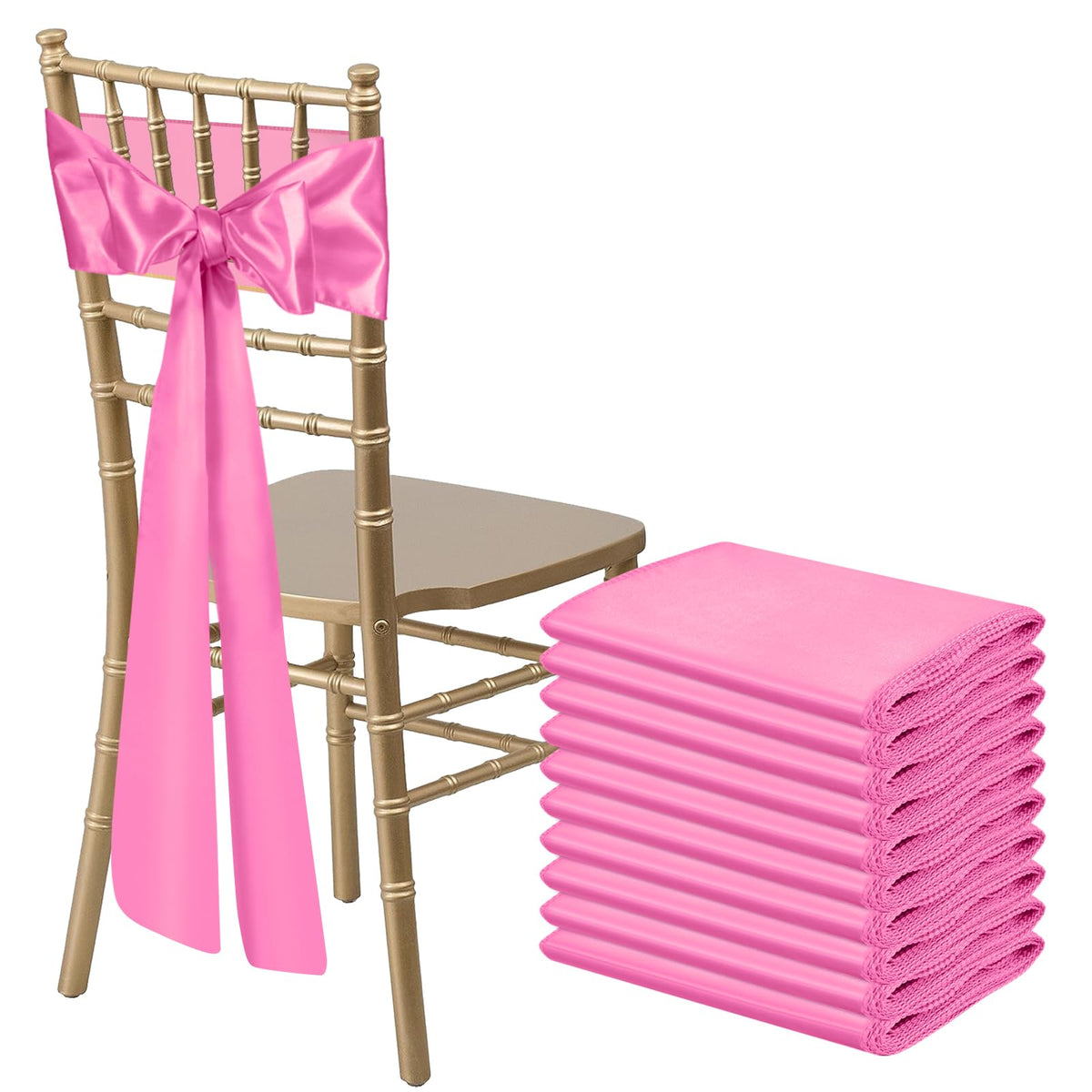 Bouiexye 10 Pcs Pink Satin Chair Sashes Bows Universal Chair Ribbon Ties Back Sash For Wedding Party Reception Events Banquets H