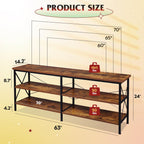 Wlive Tv Stand Up To 70 Inch Tv, 63' Entertainment Center, Tv Media Console With 3-Tier Storage Shelves For Living Room And Bedroom, Rustic Brown