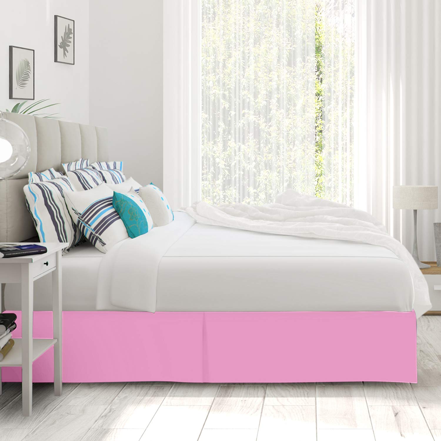 Nestl Light Pink Twin Bed Skirt - Twin Size Bed Skirt 14 Inch Drop - Brushed Microfiber Bed Skirts - Hotel Quality Pleated Bed Skirt - Shrinkage & Fade Resistant