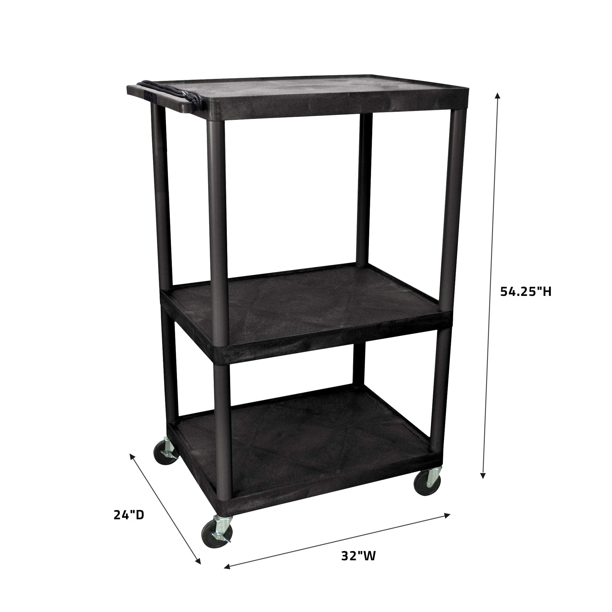 LUXOR LP54E-B 54&quot;H AV Cart - 3 Large Shelves Electric