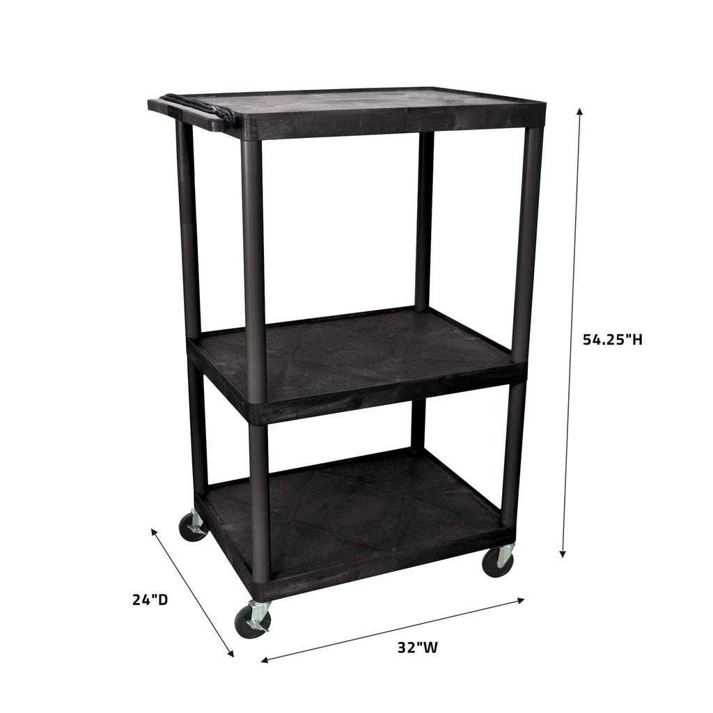 LUXOR LP54E-B 54"H AV Cart - 3 Large Shelves Electric