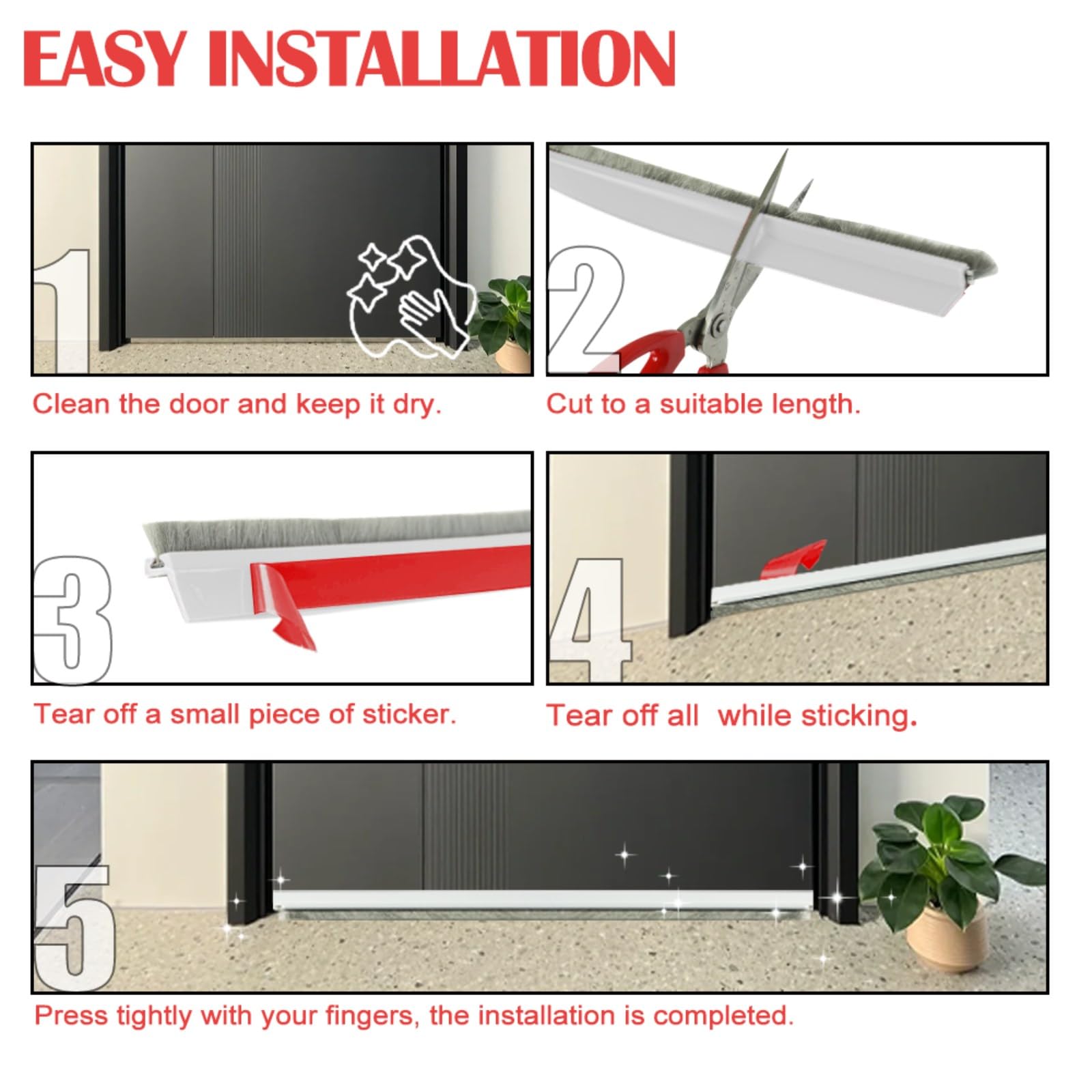Door Sweep For Bottom Of Door, 39.2'' L Integrated Design With Brush, Self Adhesive Under Door Draft Stopper For Bottom Of Door,