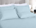 Threadmill 500 Thread Count Full Size Damask Stripe, 4 Pc Luxury Cotton Sheet Set, Breathable Light Blue Sheets With 16'' Elasti