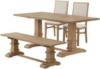Crosley Furniture Joanna 4-Piece Modern Farmhouse Dining Table Set for 5 with 2 Upholstered Chairs and a Wood Bench, Rustic Brown/Creme