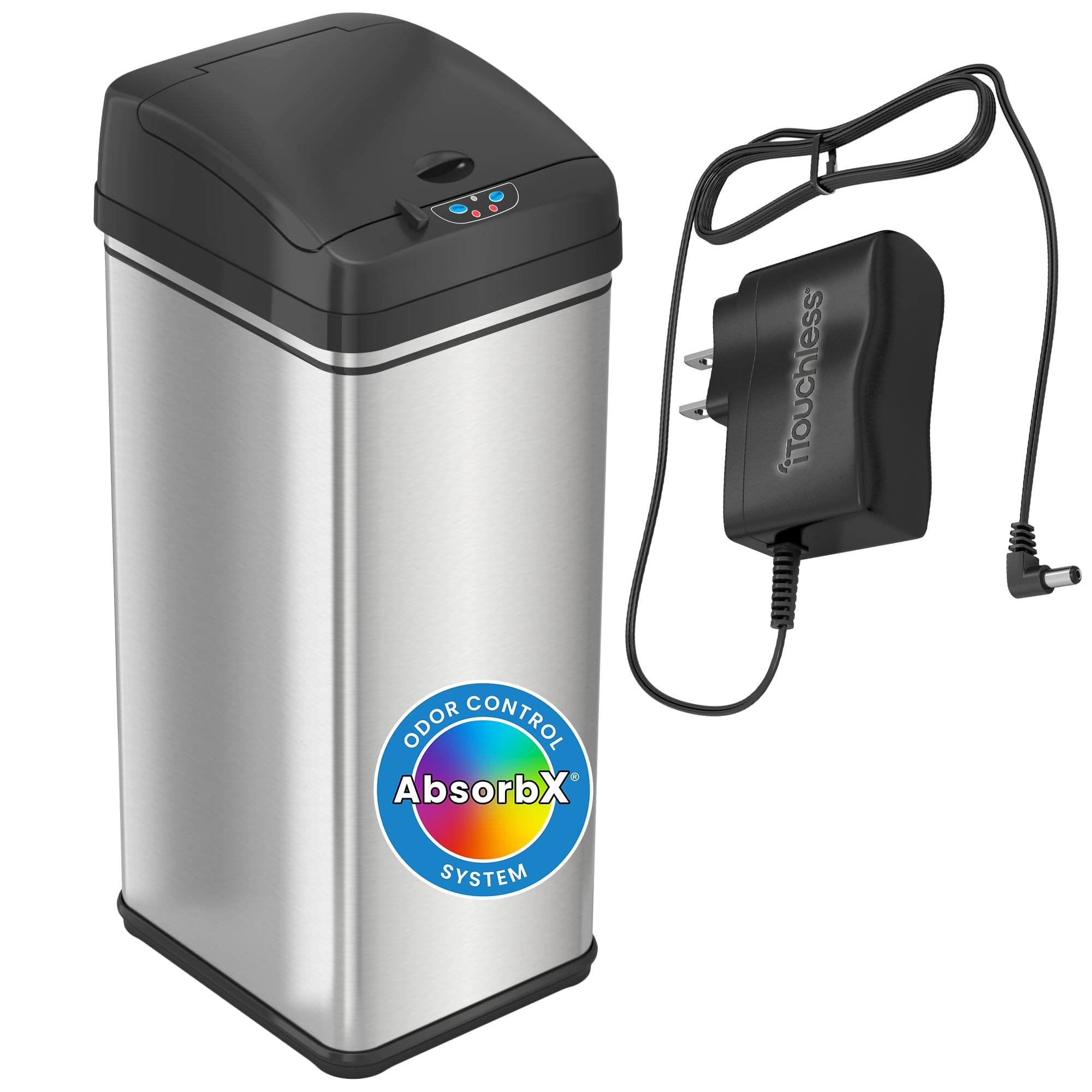 iTouchless 13 Gallon Sensor Trash Can with AC Adapter, Battery-Free Stainless Steel Automatic Bin with Odor Filter, Great for Ki