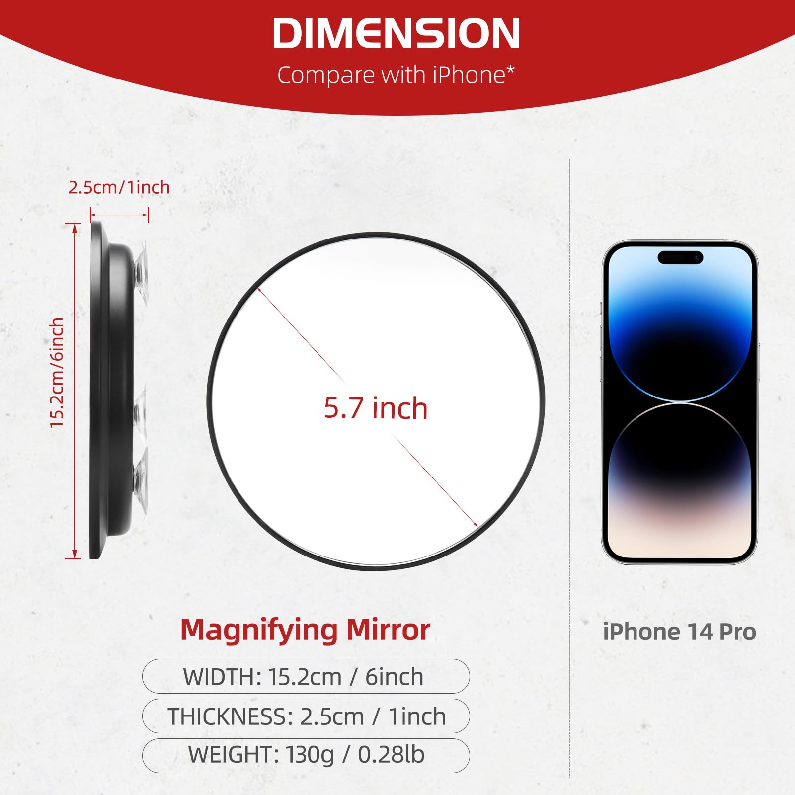5X Makeup Magnifying Mirror 6' Magnifying Mirror With Suction Cups, Travel Makeup 5X Magnification Large Magnified Mirror, Comp