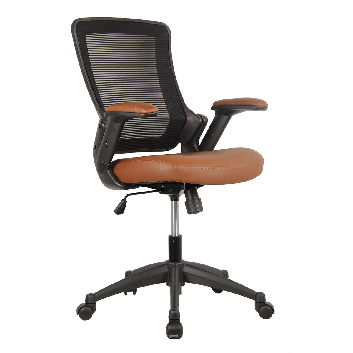 Ergonomic Office Chair with Mesh Back Rest, Height Adjustable with Flip Up Arms and Swivel, Mid-Back Task Home Office Chair, Brown